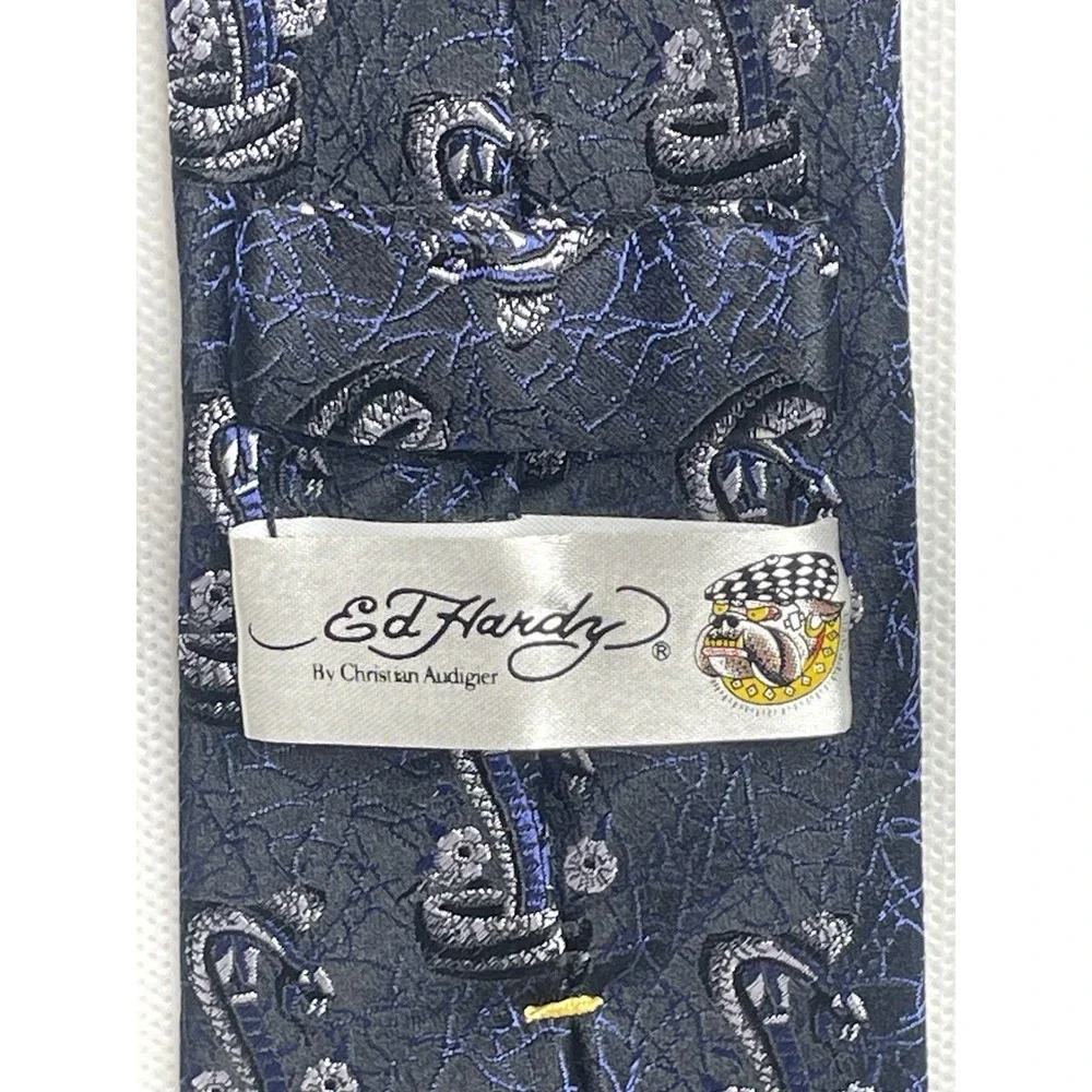 Ed Hardy by Christian Audigier Cobra Design Tie Black Blue Sparkling Necktie